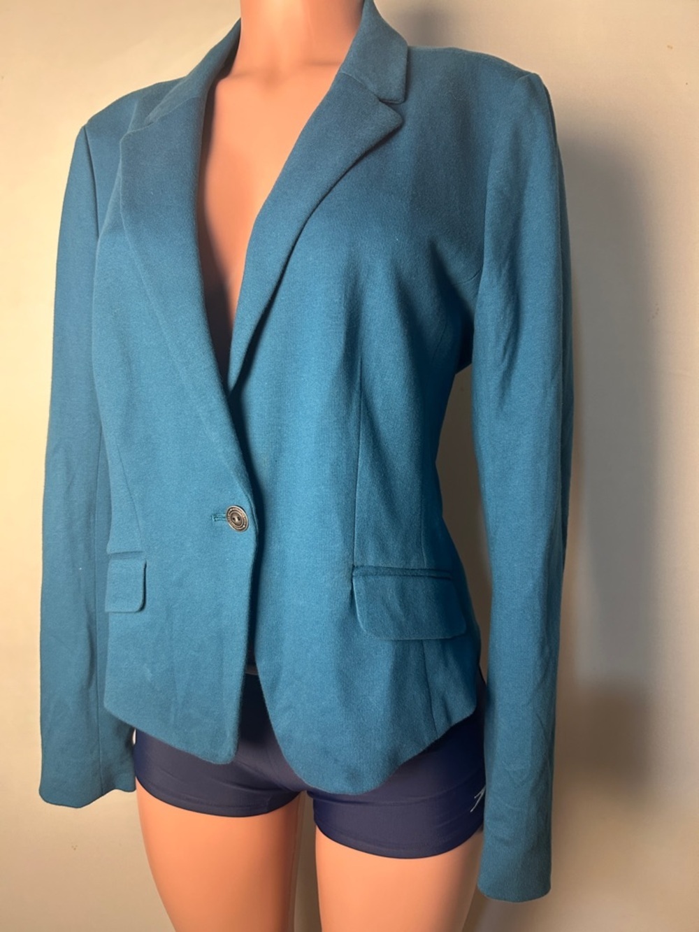 Ann Taylor Loft Turquoise One Button Blazer Jacket Women’s 100%Cotton Sz12 NWT